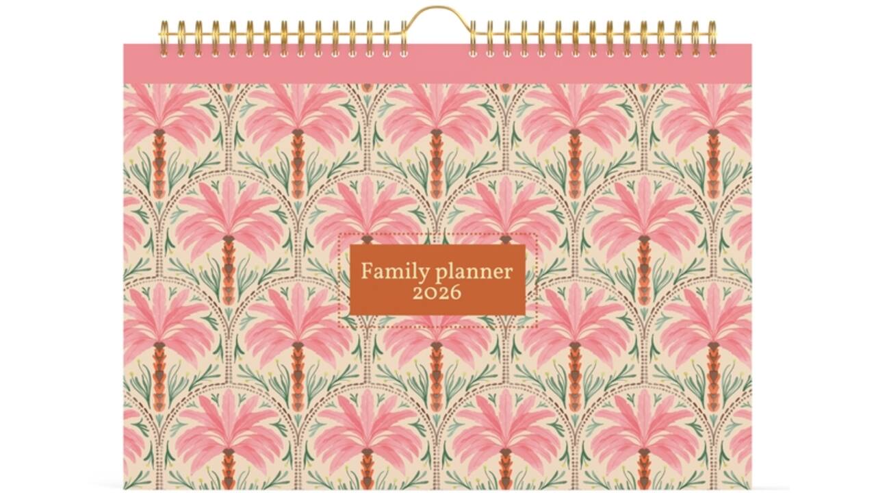 Familiekalender 2026 Lannoo 310x220 Exotic palms 7dagen/1pagina roze