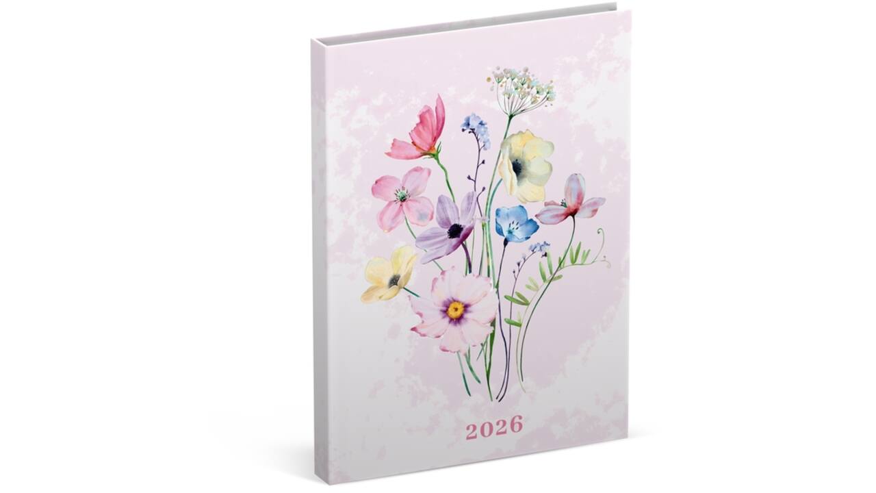 Agenda 2026 Lannoo 110x150 Flowers watercolour 7dagen/2pagina's roze