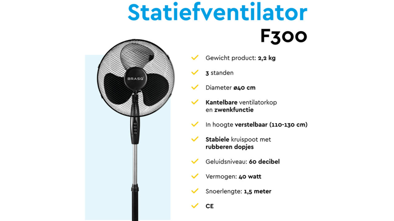 Statiefventilator BRASQ F300 Ø 40cm zwart