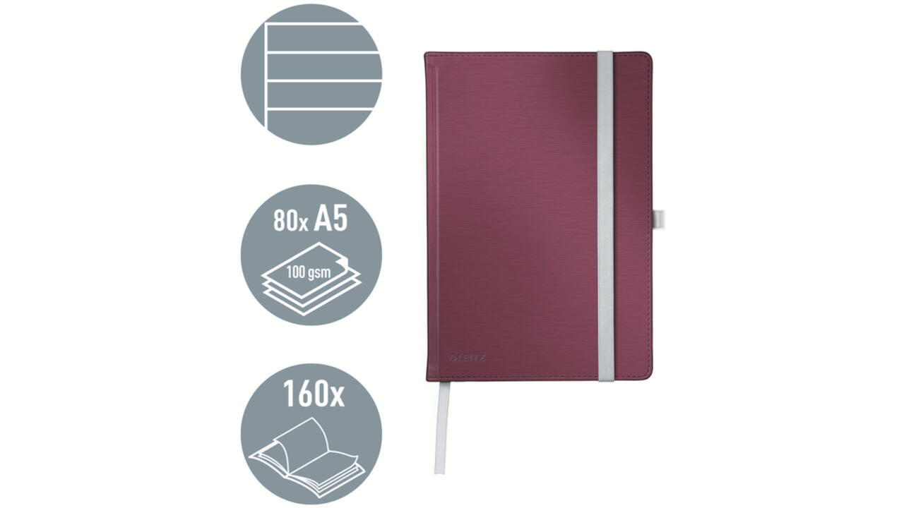 Notitieboek Leitz Style A5 lijn 160 pagina's 100gr rood