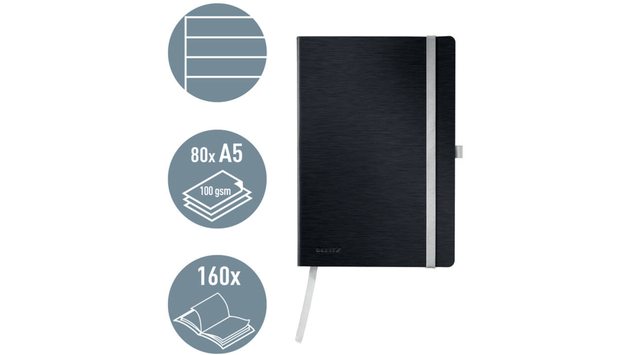 Notitieboek Leitz Style A5 lijn 160 pagina's 100gr zwart