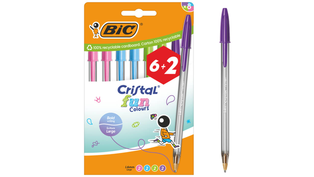 Balpen Bic Cristal Fun large assorti 6+2 gratis