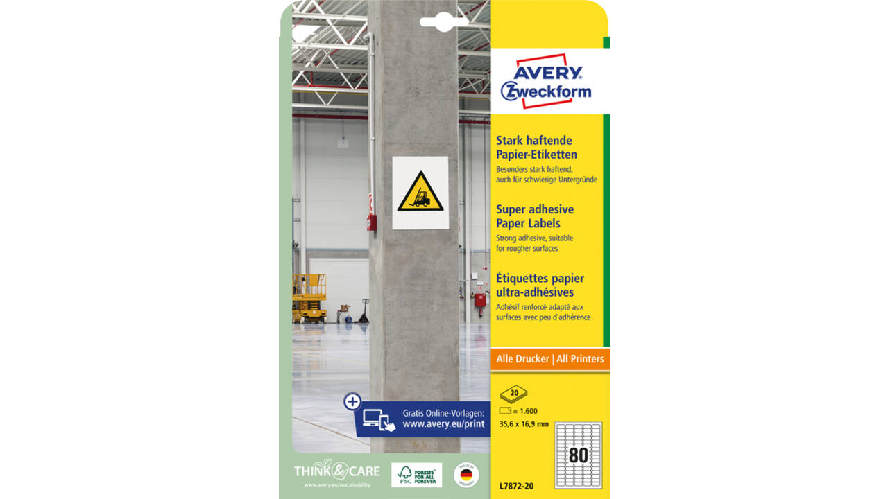 Etiket Avery Zweckform L7872-20 35.6x16.9mm 1600 etiketten