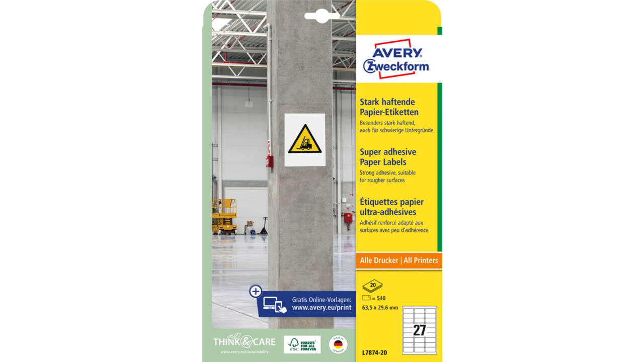 Etiket Avery Zweckform L7874-20 63.5x29.6mm 540 etiketten