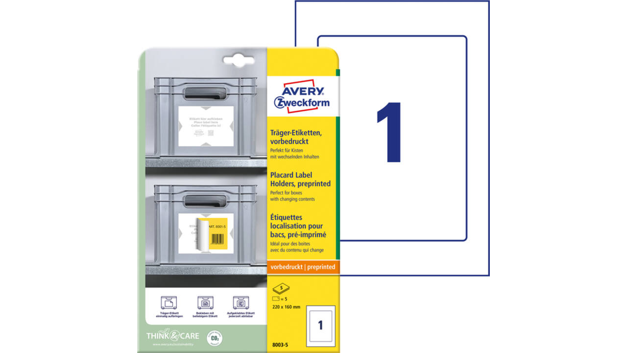 Positioneeretiket Avery Zweckform 8003 220x160mm bedrukt 5 etiketten