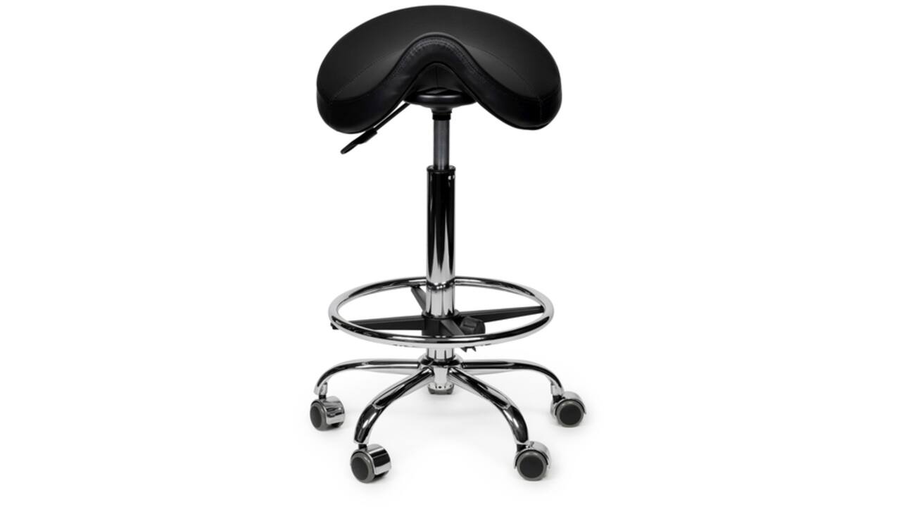 Zadelkruk Office Premium standaard met voetring harde wielen zw
