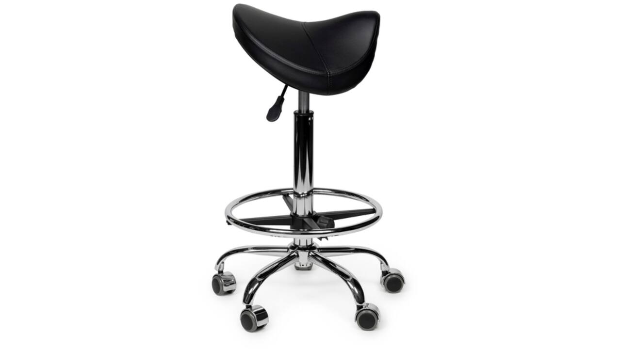 Zadelkruk Office Premium standaard met voetring harde wielen zw
