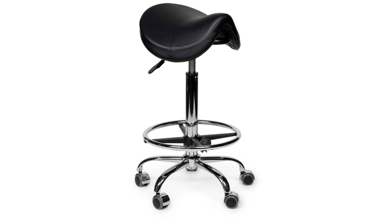 Zadelkruk Office Premium standaard met voetring harde wielen zw