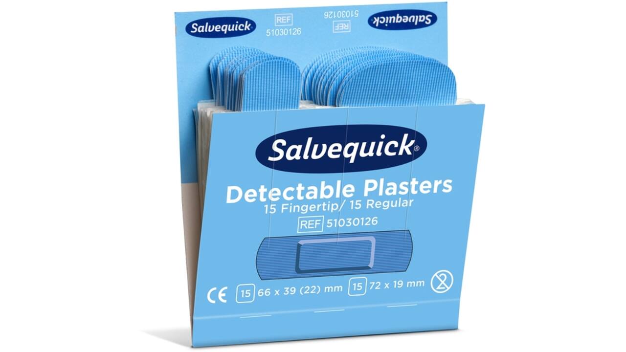 Pleisters Salvequick blauw detectabel mix 6x 30 stuks