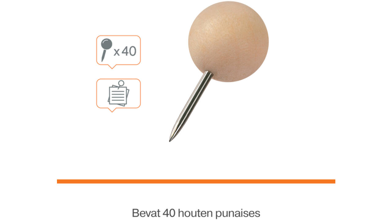 Punaises Nobo hout voor memobord 40 stuks