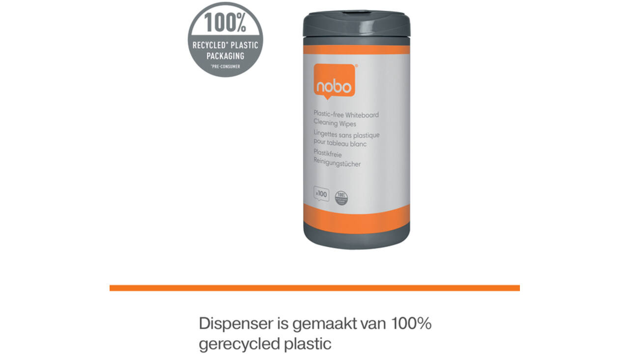 Whiteboardreinigingsdoekjes Nobo plasticvrij 100 stuks