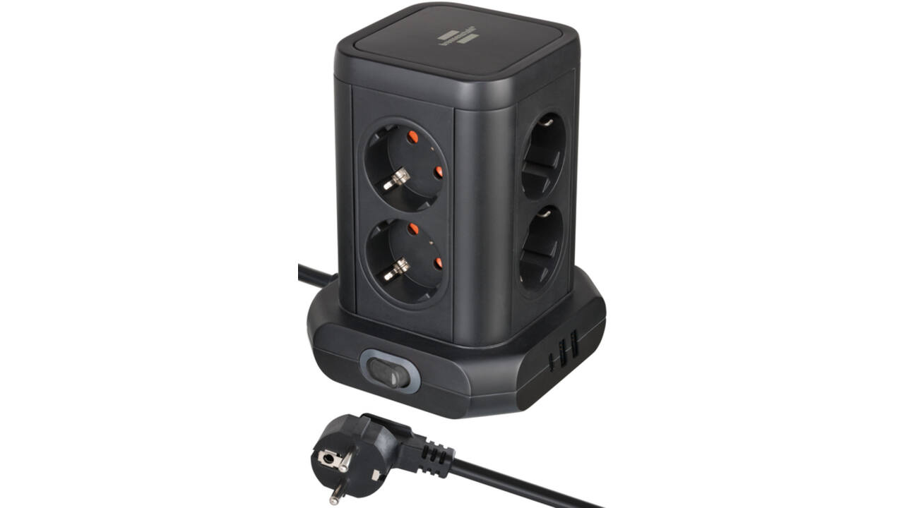 Stekkerdoos Brennenstuhl toren 8 voudig met 2x USB A 1x USB C PD zwart