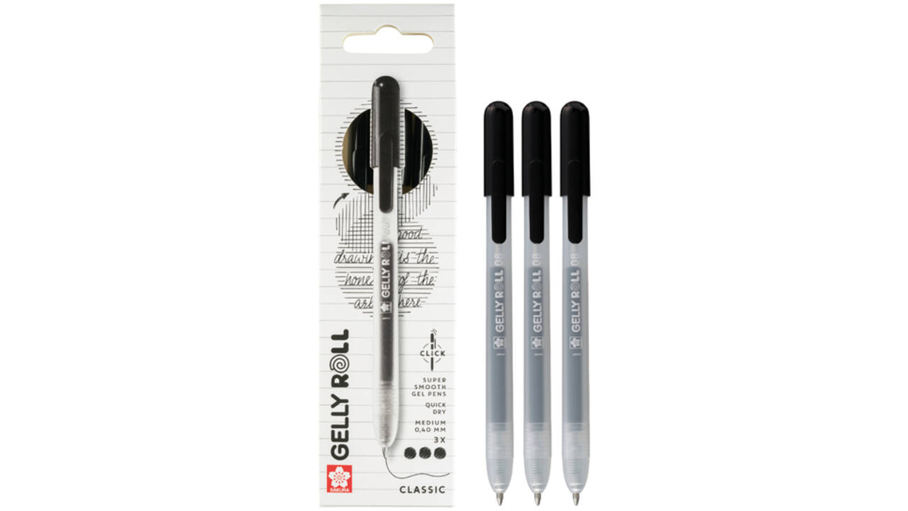 Gelschrijver Sakura Gelly Roll Classic 08 klikfunctie set à 3 stuks zwart