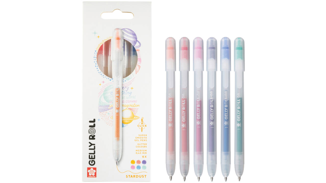 Gelschrijver Sakura Gelly Roll Stardust 08 klikfunctie set à 6 kleuren