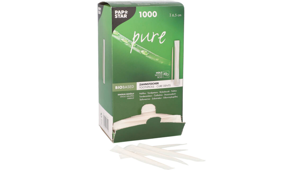 Tandenstoker Papstar Pure per stuk verpakt dispenser à 1000 stuks hout