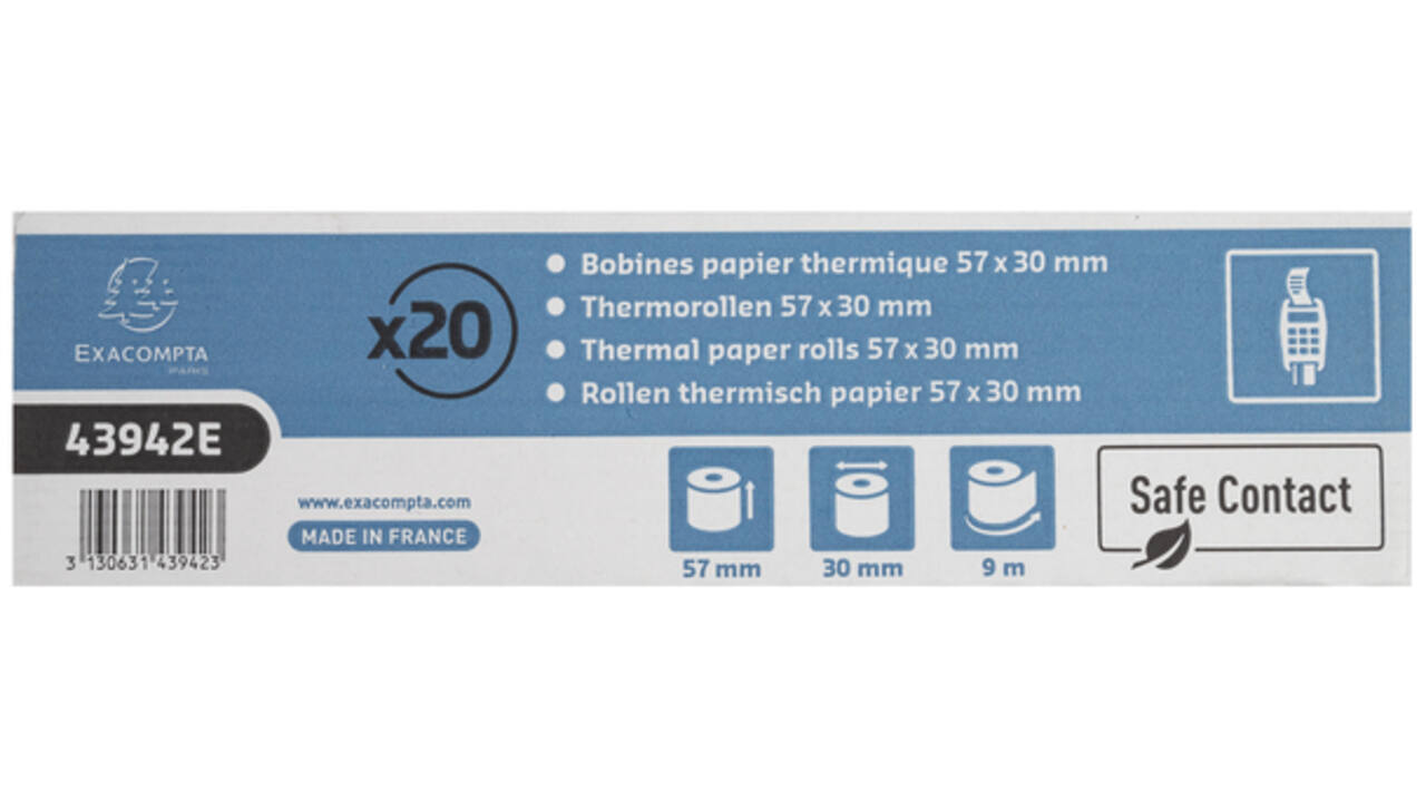 Telrol Exacompta 57mmx9m kern Ø12mm SafeContact thermisch