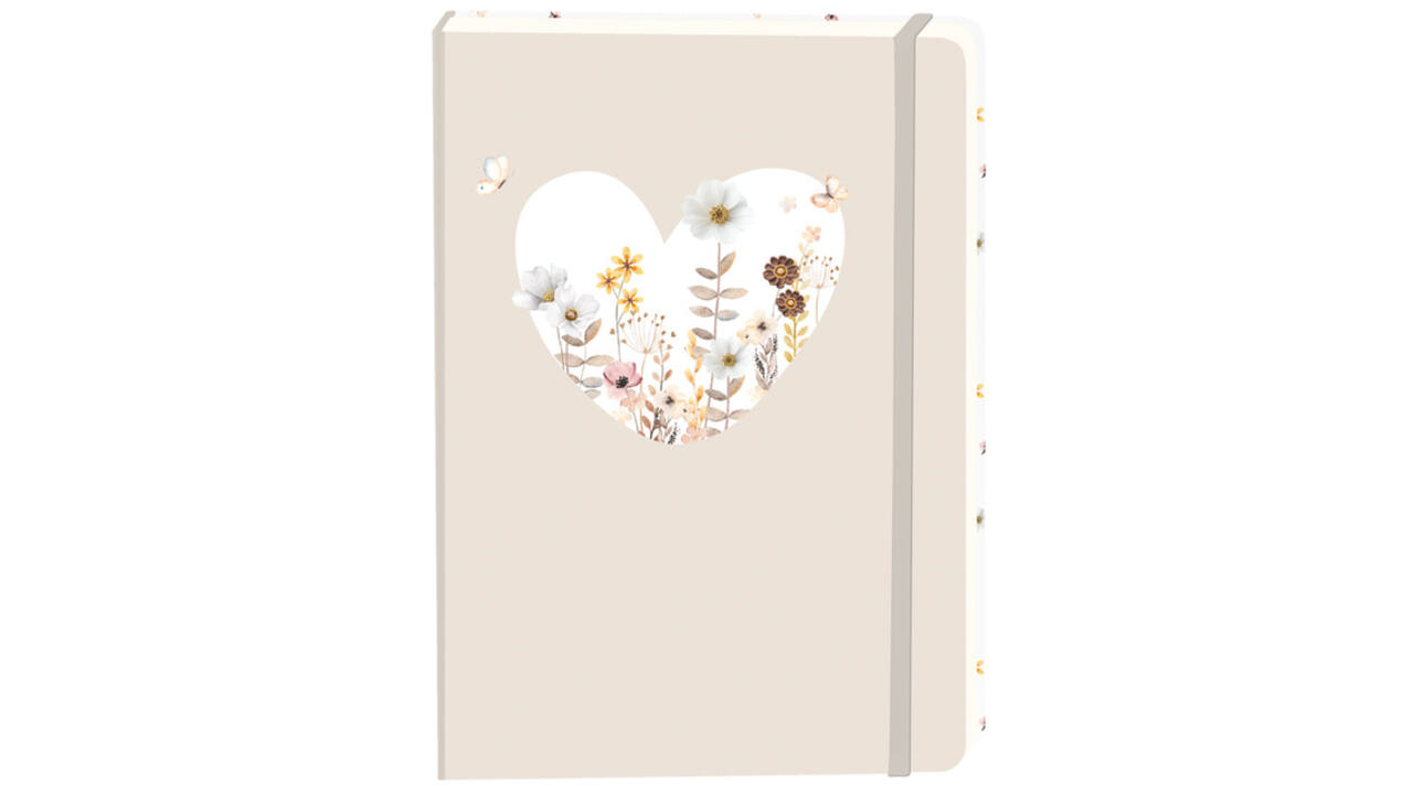 Notitieboek wit hart A5 lijn 92 pagina's softcover beige
