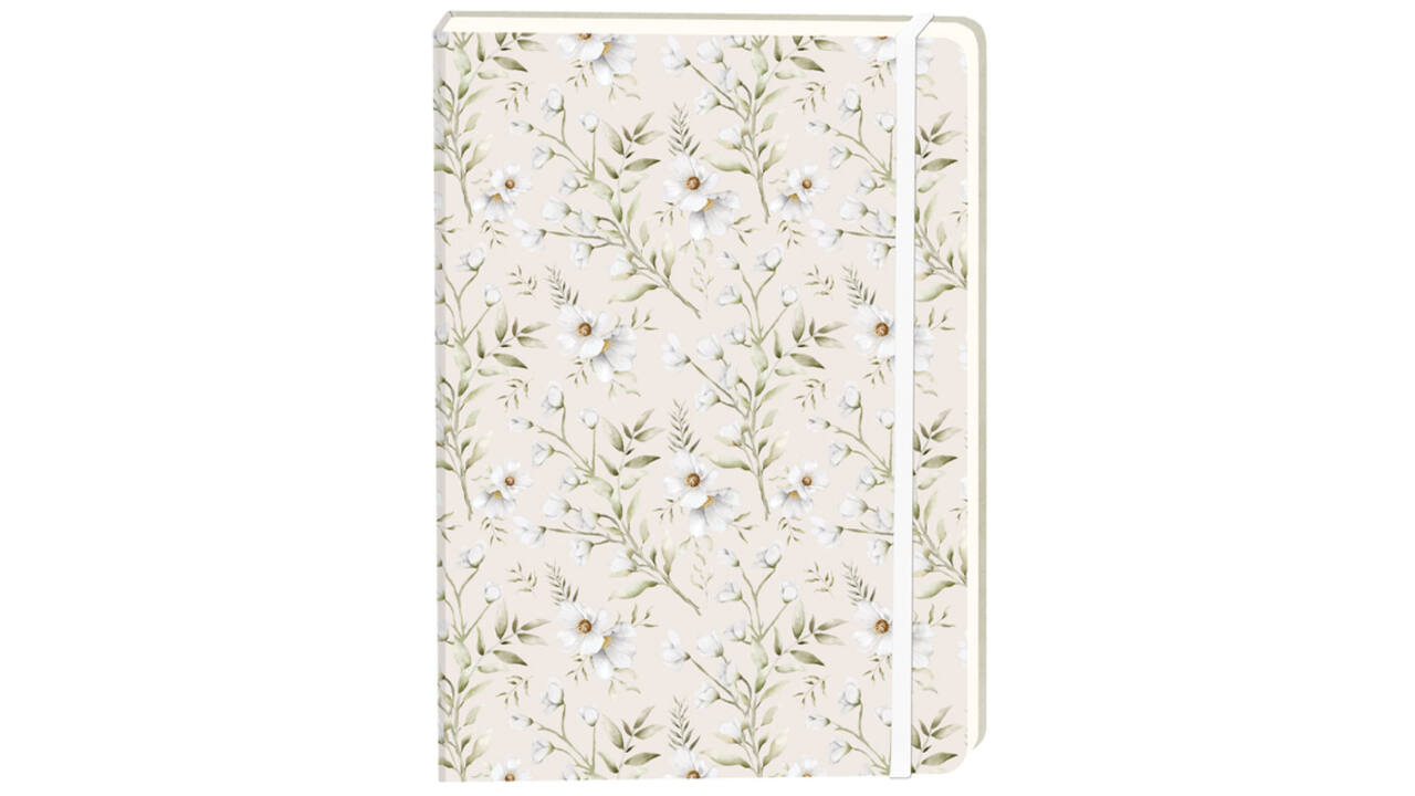 Notitieboek witte bloemen A5 lijn 92 pagina's softcover creme
