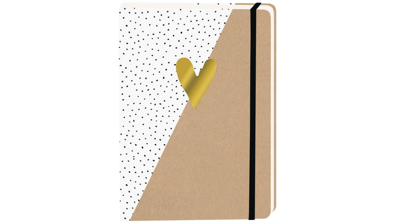 Notitieboek kraft gouden hart A5 lijn 92 pagina's softcover