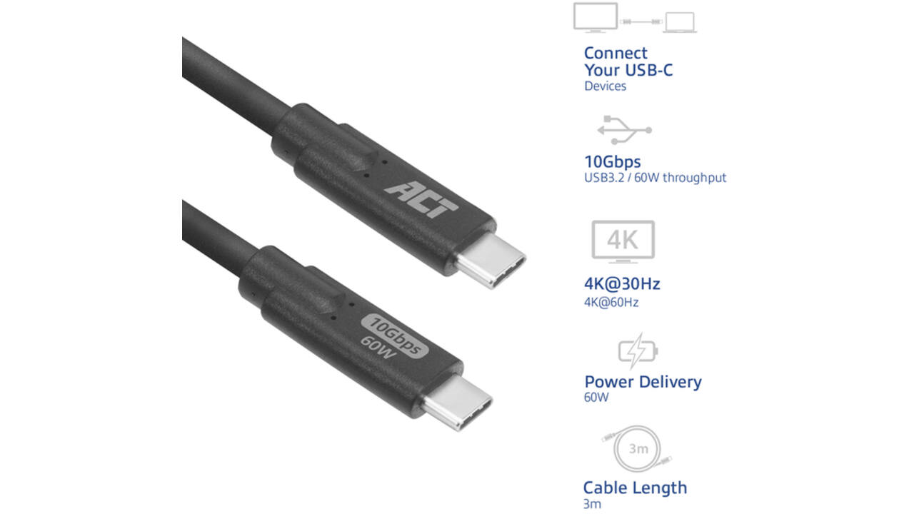 Kabel ACT USB-C 3.0 10Gbps 60W USB 3 meter