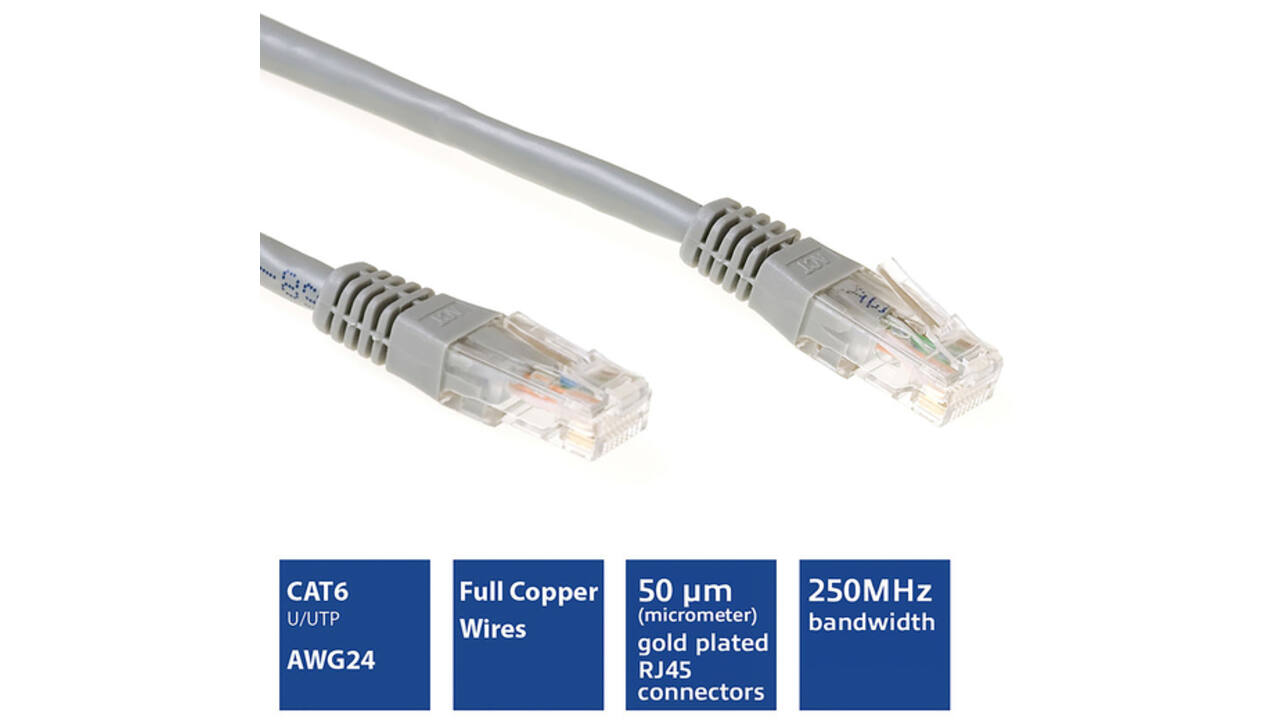 Kabel ACT U/UTP CAT6 patchkabel RJ45 Grijs 7 meter
