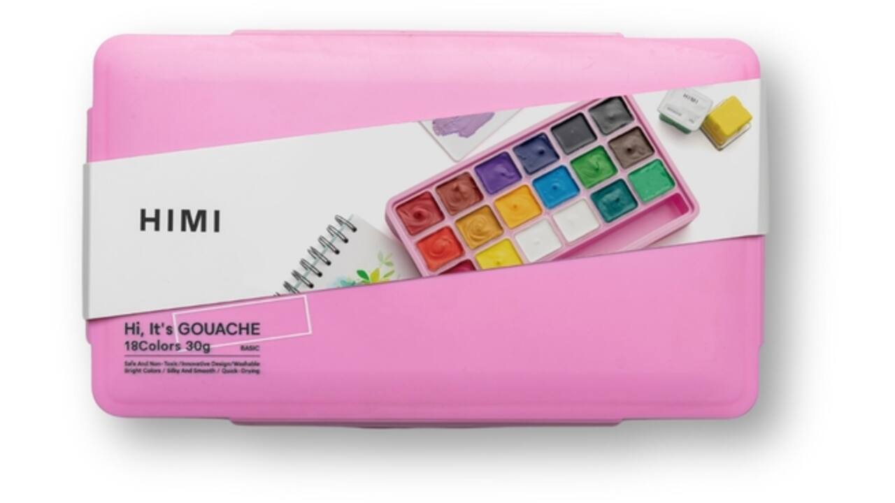 Gouache HIMI 18 kleuren 30gr opbergbox roze