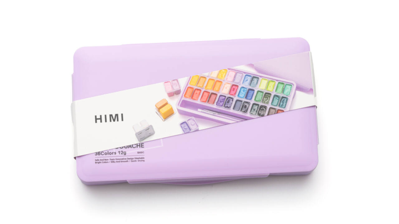 Gouache HIMI Twin cups 36 kleuren 12gr opbergbox lila