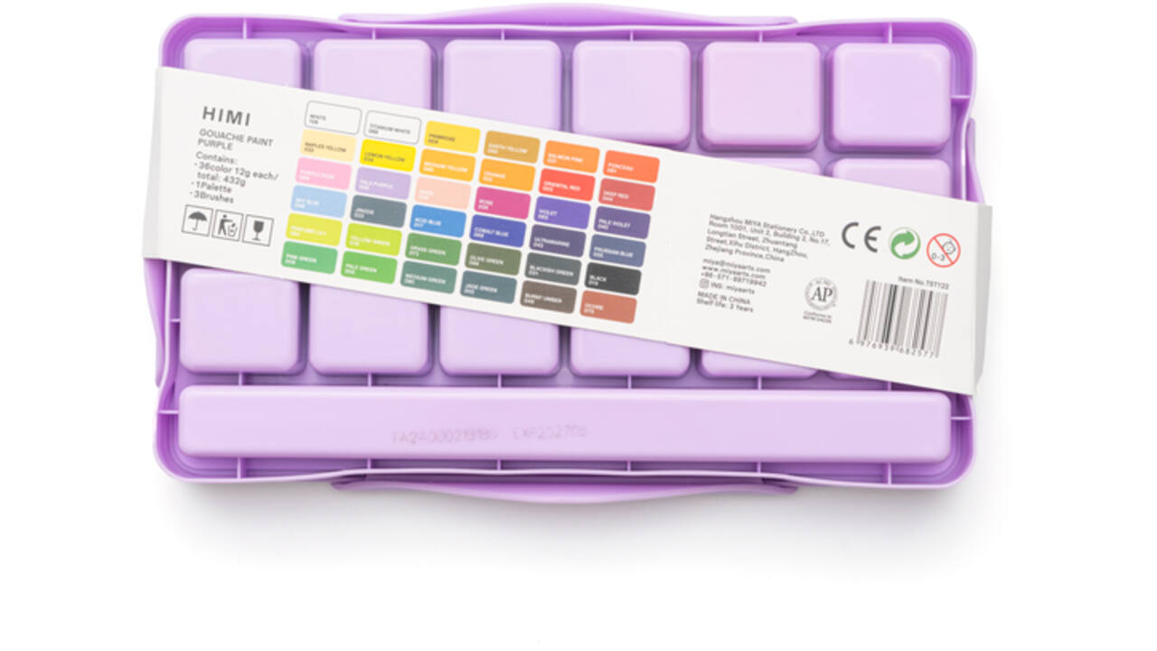 Gouache HIMI Twin cups 36 kleuren 12gr opbergbox lila