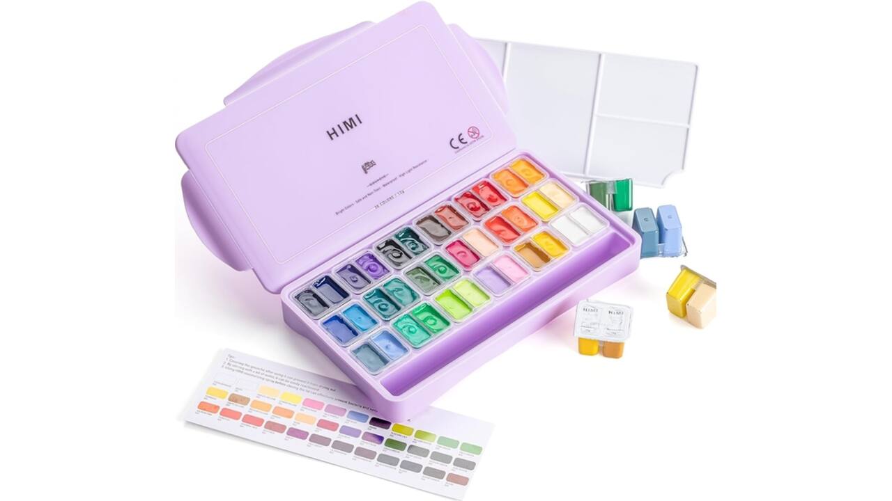 Gouache HIMI Twin cups 36 kleuren 12gr opbergbox lila