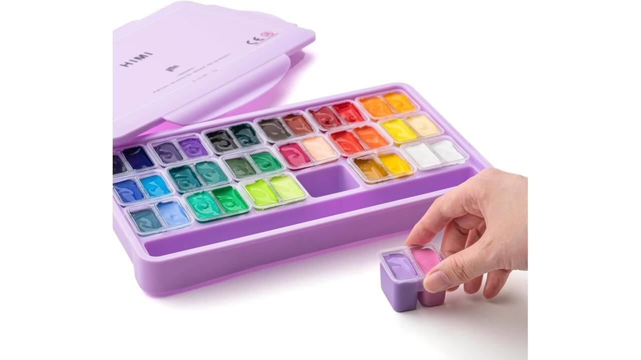 Gouache HIMI Twin cups 36 kleuren 12gr opbergbox lila