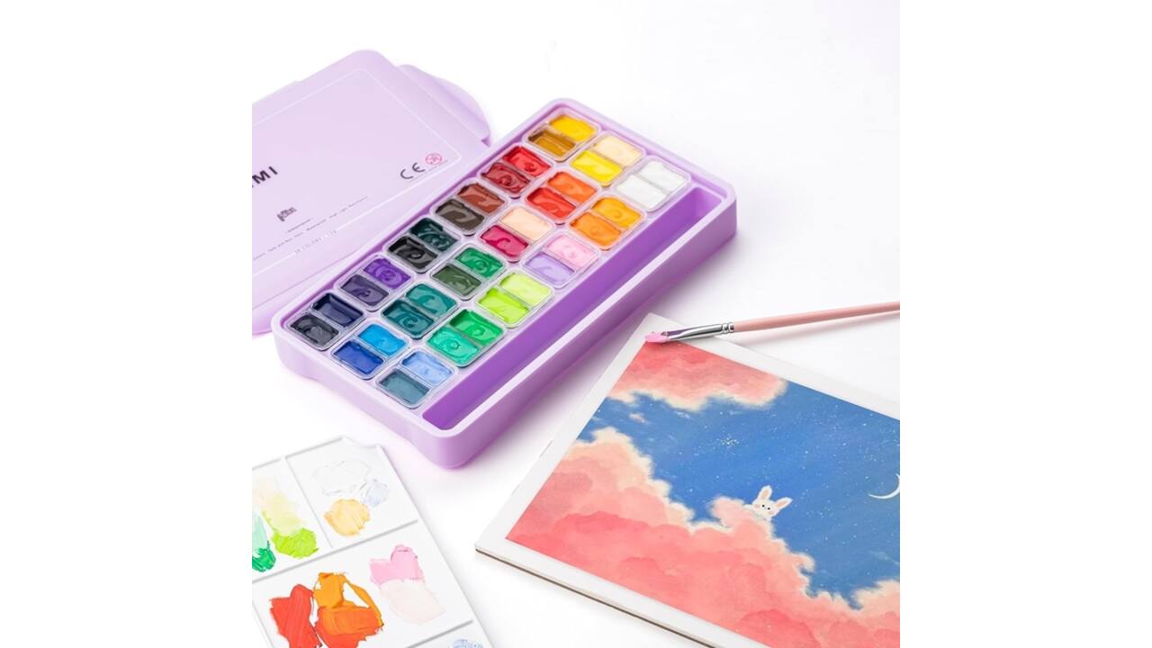Gouache HIMI Twin cups 36 kleuren 12gr opbergbox lila