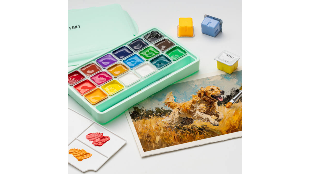 Gouache HIMI 18 kleuren 30gr opbergbox groen