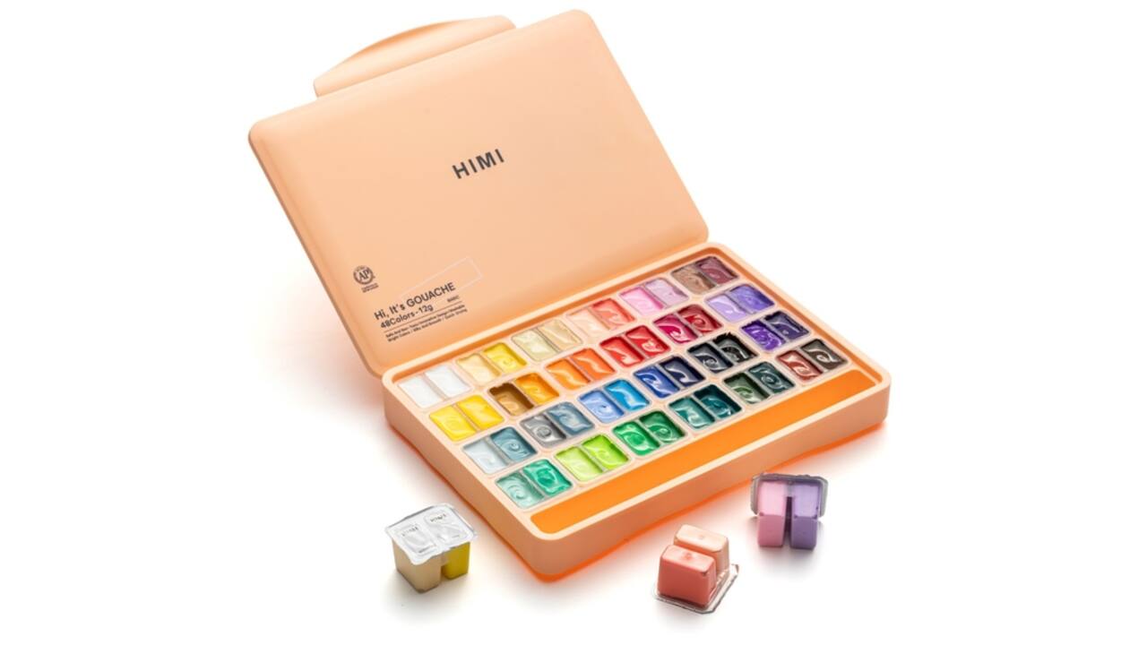 Gouache HIMI twin cups 48 kleuren 12gr opbergbox Peach Fuzz
