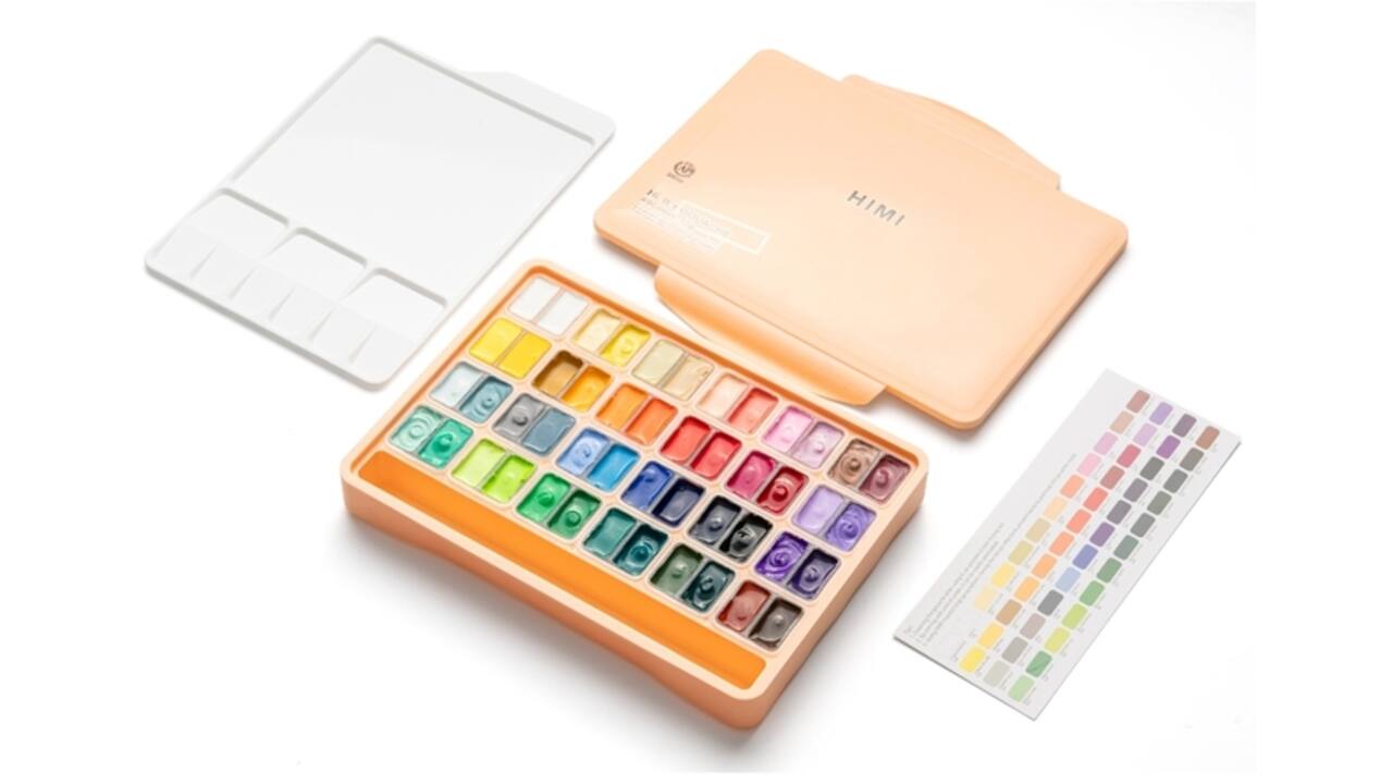 Gouache HIMI twin cups 48 kleuren 12gr opbergbox Peach Fuzz
