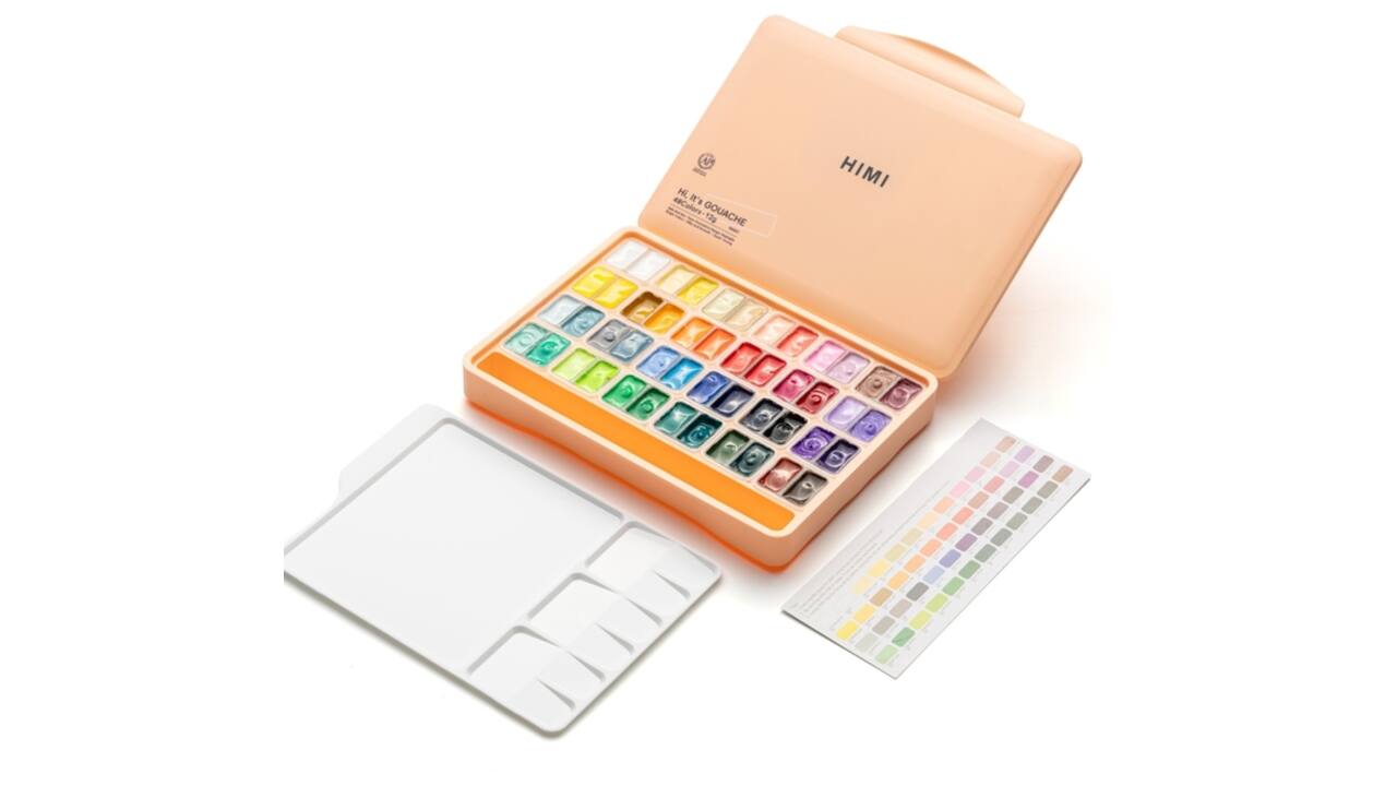 Gouache HIMI twin cups 48 kleuren 12gr opbergbox Peach Fuzz