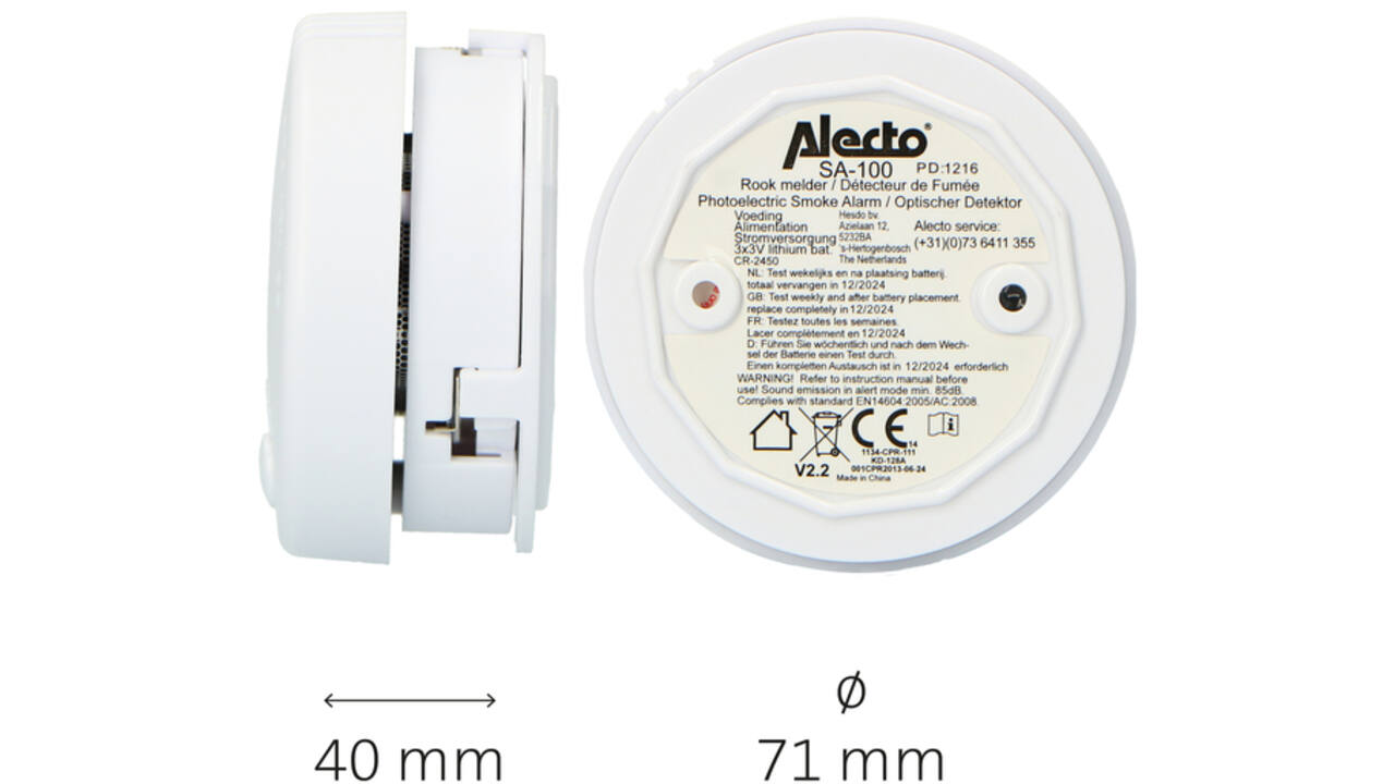 Rookmelder Alecto mini 2 stuks met 5 jaar batterij SA102 wit