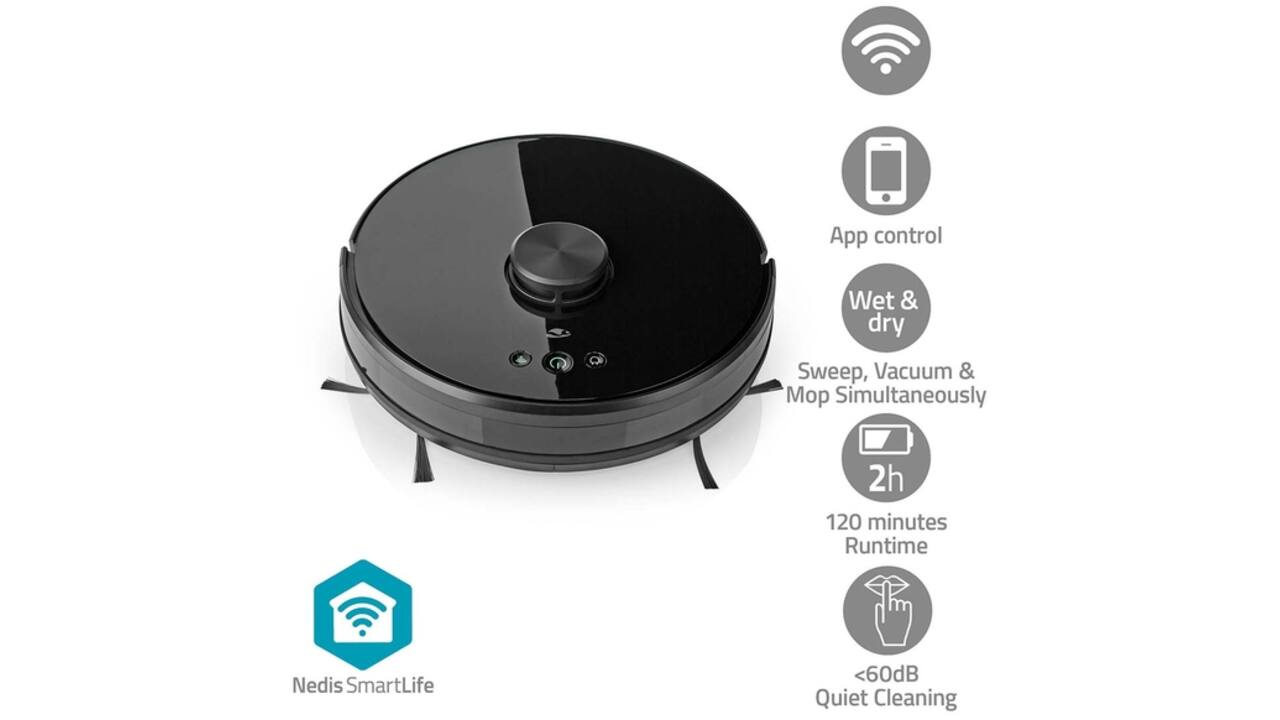 Robotstofzuiger Nedis Smartlife wifi laser 3-in-1 zwart