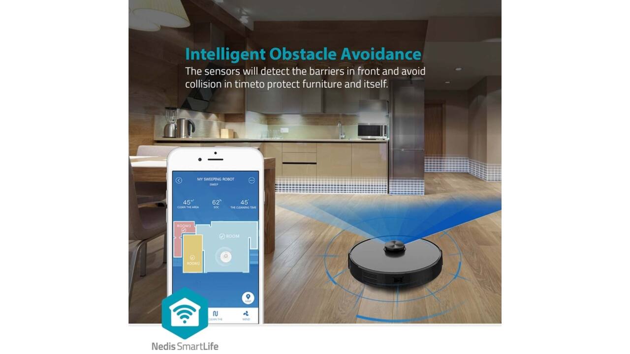 Robotstofzuiger Nedis Smartlife wifi laser 3-in-1 zwart