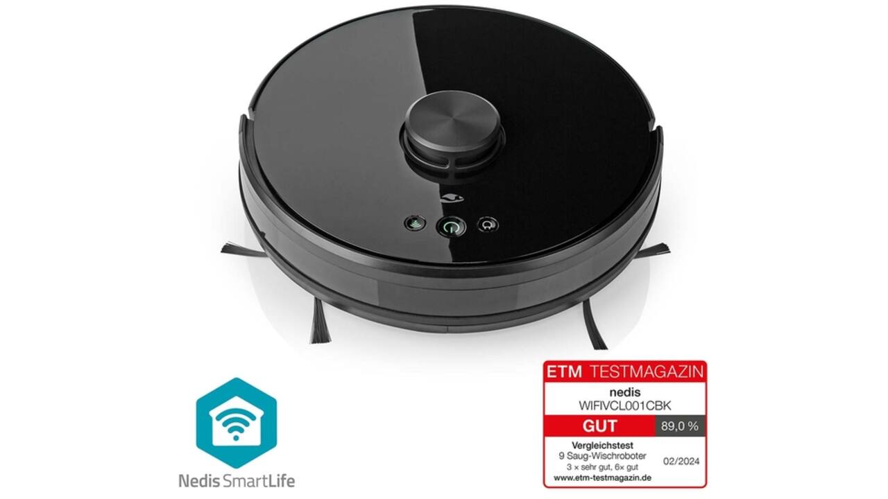 Robotstofzuiger Nedis Smartlife wifi laser 3-in-1 zwart