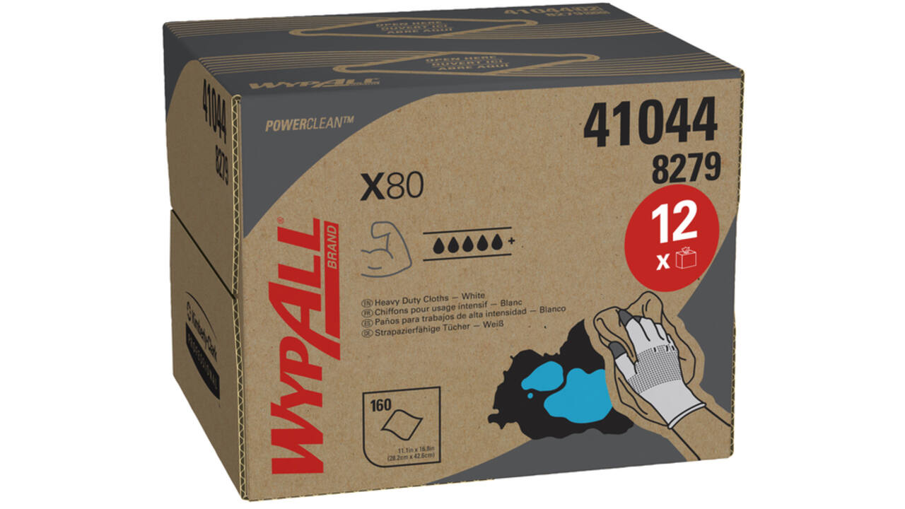 Poetsdoek WypAll X80 PowerClean 426x281mm 160vel dispenserdoos wit 8279