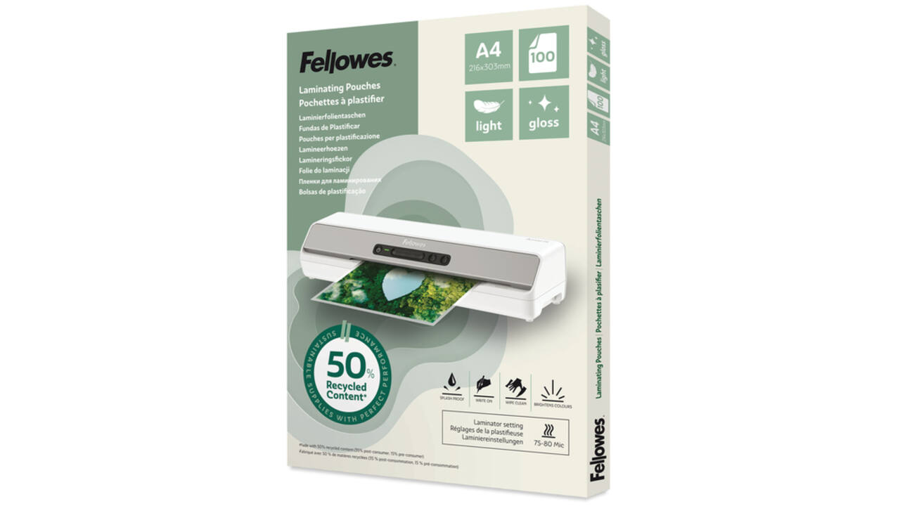 Lamineerhoes Fellowes A4 light 50% gerecycled glans 100stuks