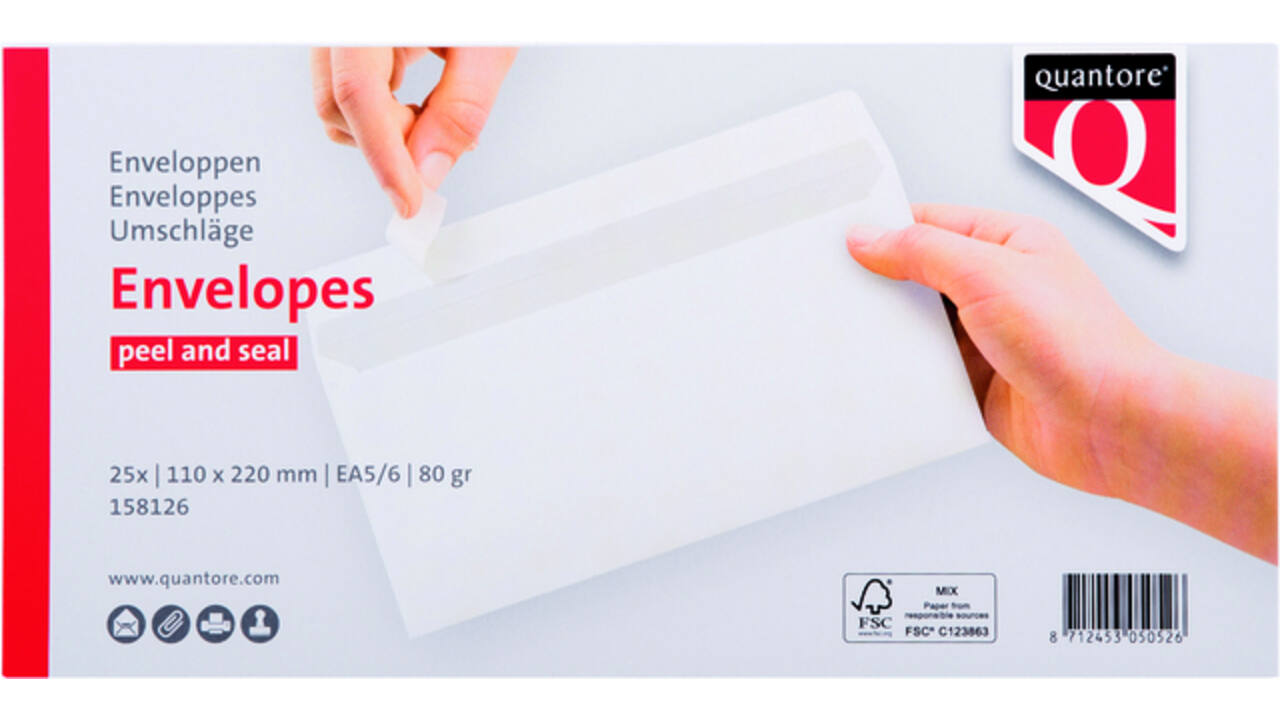 Envelop Quantore bank EA5/6 110x220mm zelfklevend wit 25stuk