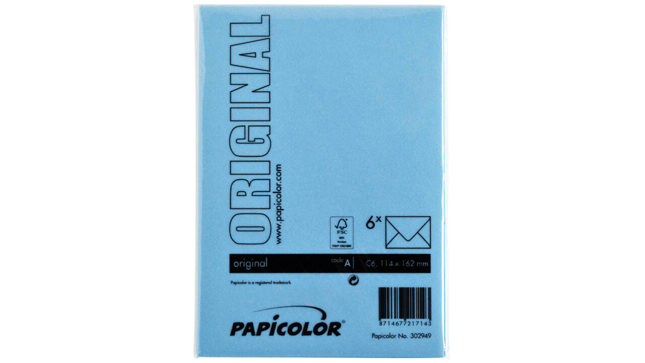 Envelop Papicolor C6 114x162mm hemelsblauw pak à 6 stuks