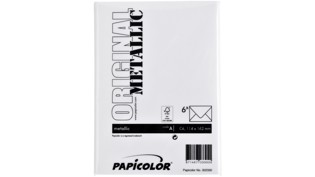 Envelop Papicolor C6 114x162mm metallic parelwit