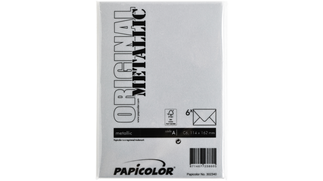 Envelop Papicolor C6 114x162mm metallic zilver