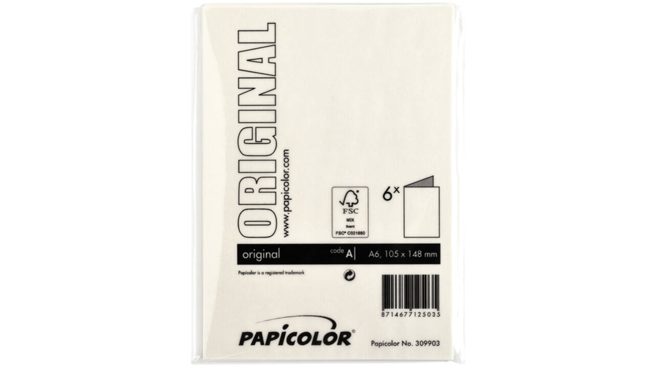 Correspondentiekaart Papicolor dubbel 105x148mm anjerwit pak à 6 stuks
