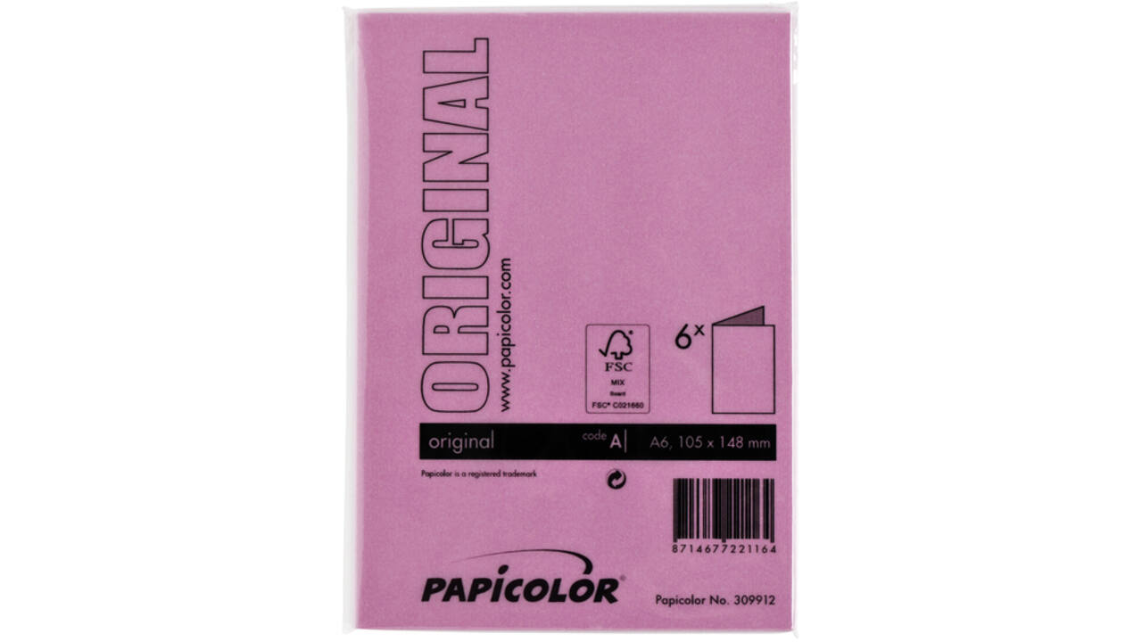 Correspondentiekaart Papicolor dubbel 105x148mm felroze pak à 6 stuks