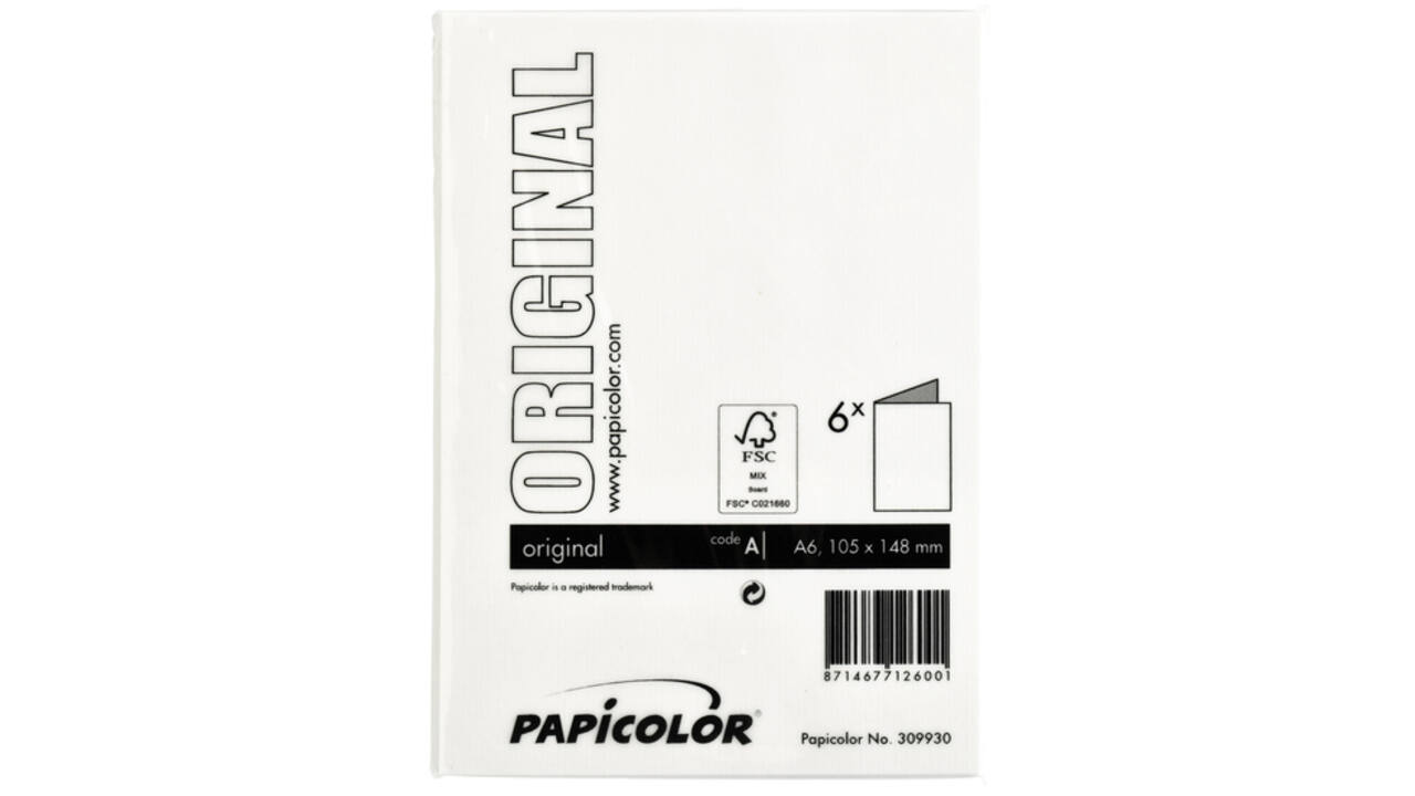 Correspondentiekaart Papicolor dubbel 105x148mm hagelwit pak à 6 stuks