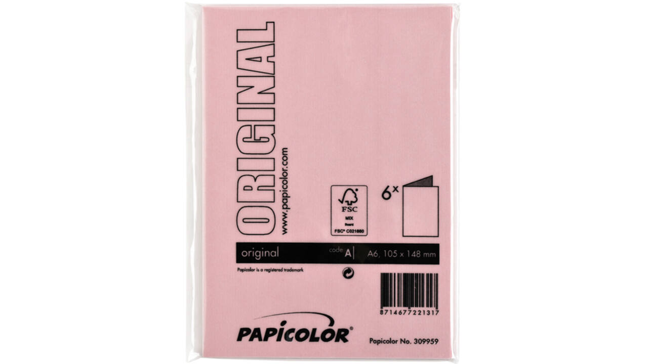 Correspondentiekaart Papicolor dubbel 105x148mm babyroze pak à 6 stuks