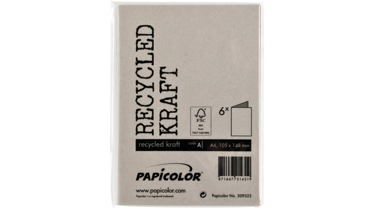 Correspondentiekaart Papicolor dubbel 105x148mm kraft grijs pak à 6 stuks